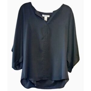 WHITE HOUSE BLACK MARKET Blouse Black V Neck Batwing Sleeve Top Womens Size M
